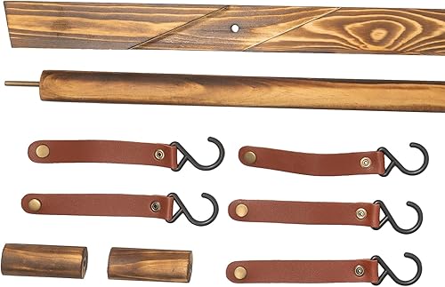 Miniatura 6 de Estante de comedor para parrilla al aire libre, mesa de picnic de madera portátil, 5 ganchos de poliuretano extraíbles y desmontables, estante de