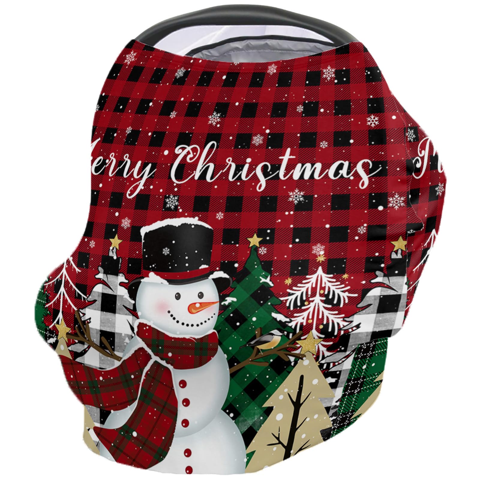 Nursing Cover for Breastfeeding Scarf, Red Buffalo Plaid Xmas Tree Snowman Snowflake Christmas Baby Car Covers Super Soft Multi Use for Canopy Shopping Cart Cover Blanket Stroller Cover