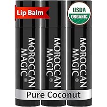 摩洛哥神奇有机纯椰子润唇膏3入装|超保湿摩洛哥坚果&精油润唇膏 + 维生素E|干唇天然口红|光滑无毒|有机润唇膏