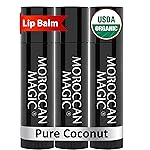 Moroccan Magic Organic Pure Coconut Lip Balm 3 Pack | Ultra-Hydrating Argan & Essential Oil Lip Moisturizer + Vitamin E | Natural Chapstick for Dry Lips | Smooth, Non-Toxic | Organic Lip Balm