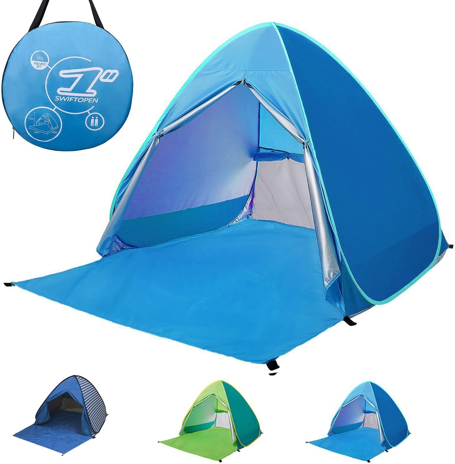 Pop-up Beach Tent Portable 2-3 Person Automatic Instant Beach Tent Waterproof Anti-UV Sun Shelter Protection Beach Shade Camping Tent for Outdoor Activities (Blue)