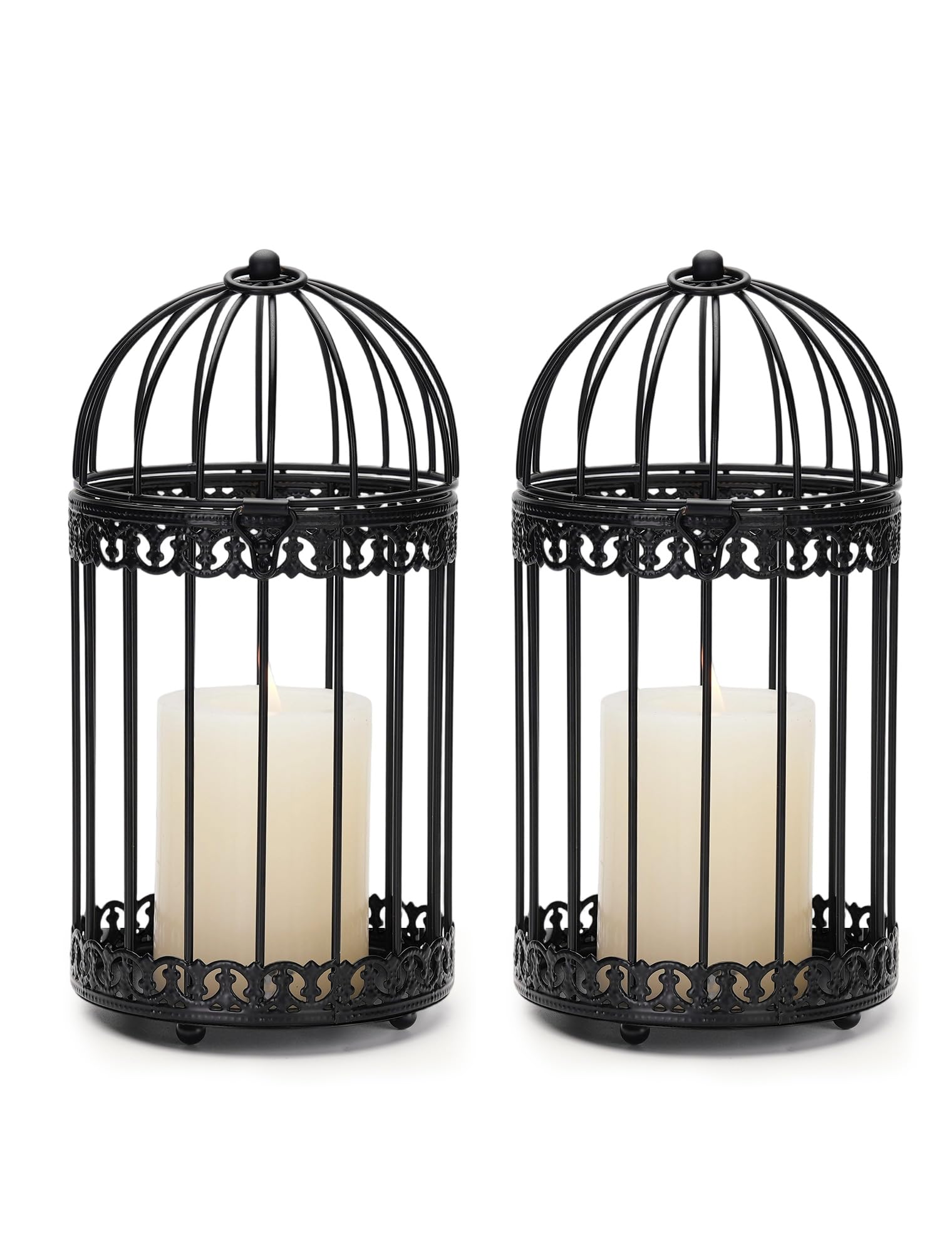 NUPTIO Vintage Bird Cage Lantern: Black Hanging Bird Cage Decor Candle Lanterns for Centerpiece - Large Birdcage Pillar Candles Holder for Halloween