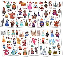 AOOWU Glitter Tattoo Set Children, 10 Sheets Castle Glitter Tattoos Girls, Waterproof Children's Tattoo Stickers Boy, Temporary Children's Tattoos for Party Decoration Gifts Party Bags Children's Birthday Party