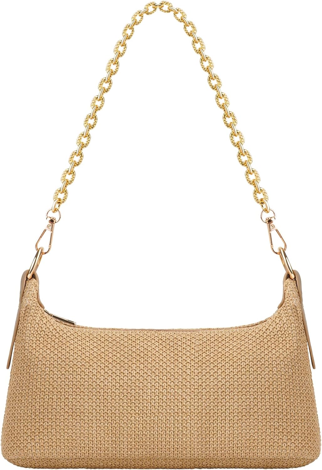 Straw Shoulder Bag for Women, Boho Woven Raffia Hobo Purse with Charm Chain