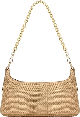 Straw Shoulder Bag for Women, Boho Woven Raffia Hobo Purse with Charm Chain