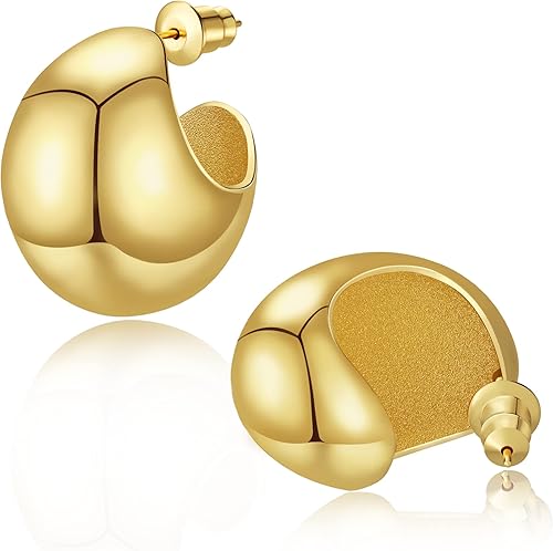 Miniatura 8 de Tewiky Bottega - Aretes de aro ligeros y gruesos de oro para mujer, hipoalergénicos, de plata de ley 925, chapados en oro de 14 quilates, aretes