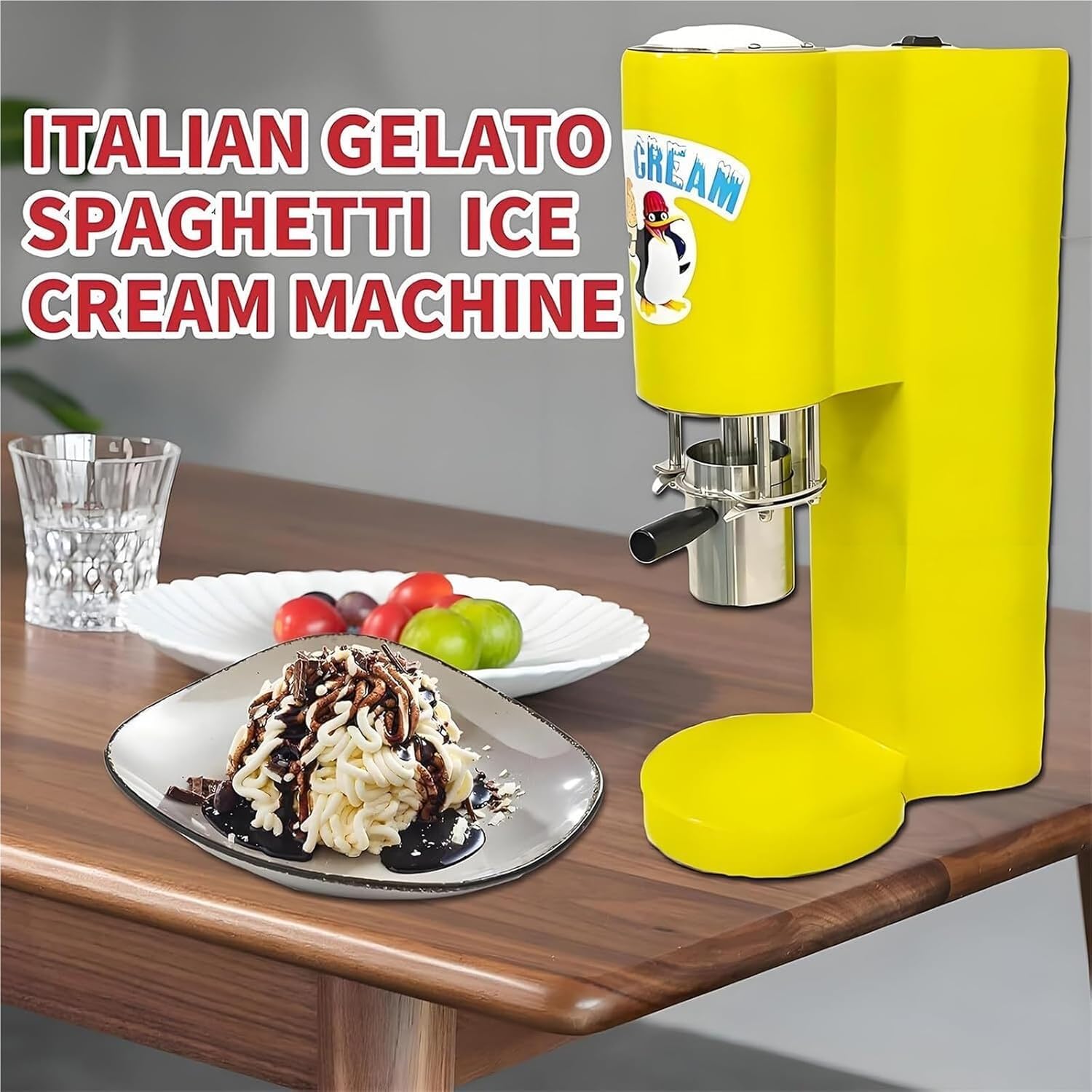 Máquina Profesional para Hacer Helado de Espagueti, Prensa para Helado de Espagueti de múltiples Formas, máquina para Hacer Helado de Espagueti con 4 moldes, 28-30 L/H 6-8 s/Taza (Yellow)