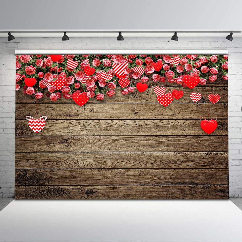Avezano 8x6ft Rustic Rose Flower Valentine's Day Backdrop Romantic Loving Heart Valentine's Birthday Baby Shower Background Vinyl Rose Floral Neborn Baby Photography Backdrops Decorations