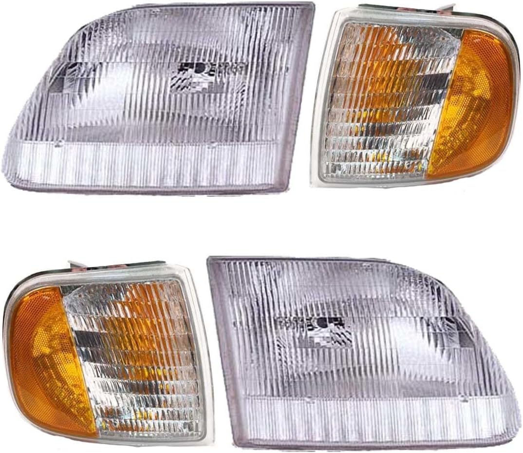 4 Piece Headlight & Corner Light Set - Compatible with 97-03 Ford Pickups F150 F250 (from 8/96 and up)