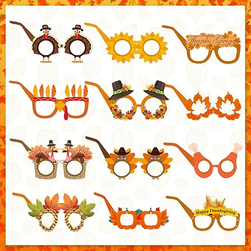 Hying 12 anteojos de fiesta de Acción de Gracias para decoración de fiestas, gafas de fiesta de pavo y calabaza, accesorios de cabina de fotos,
