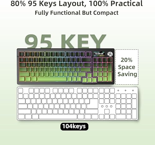 Miniatura 7 de KUTETHY KY95 - Teclado mecánico inalámbrico 98%, pantalla LCD y perilla, trimodo BT5.02.4GHzUSB-C intercambiable en caliente, interruptores Kailh