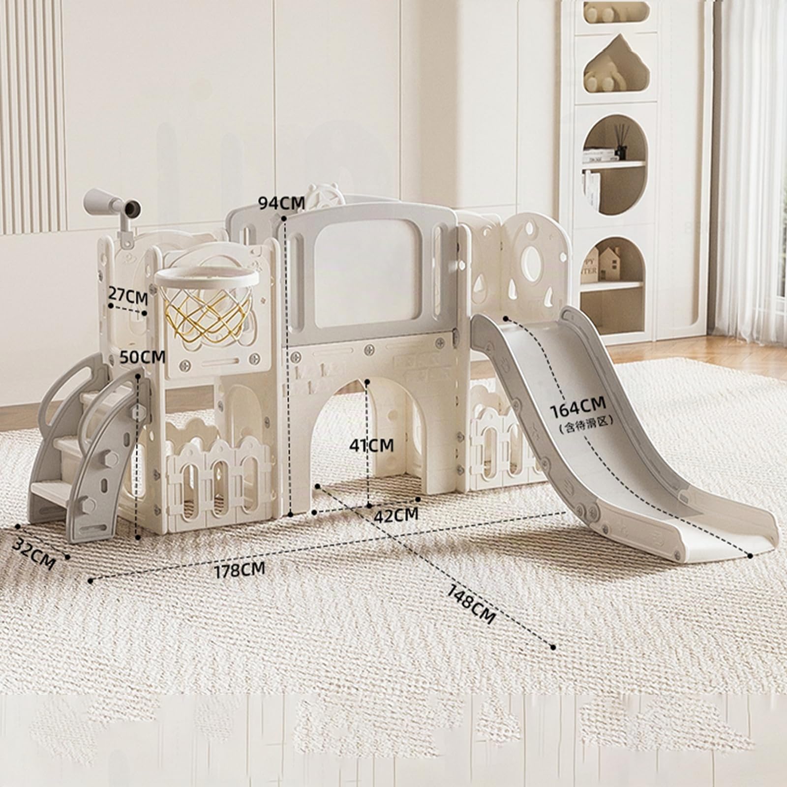 Kinderrutsche Outdoor, Garten Rutsche Outdoor und Indoor, Eine Geeignet für Babys im Alter von 1-4 zum Spielen, Sichere und Zuverlässige Gleitschwingenkombination (XST-Grey White)