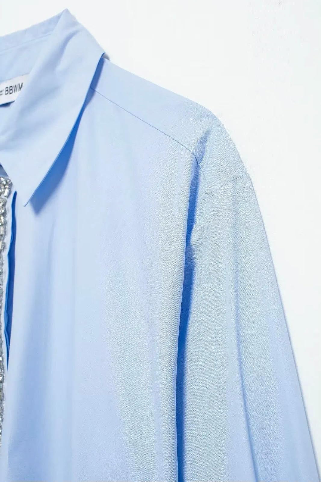 Camicia Donna Camicetta Blu Moda da con Collo Bavero E Maniche Lunghe, Casual, Chic, Donna-Blu-l