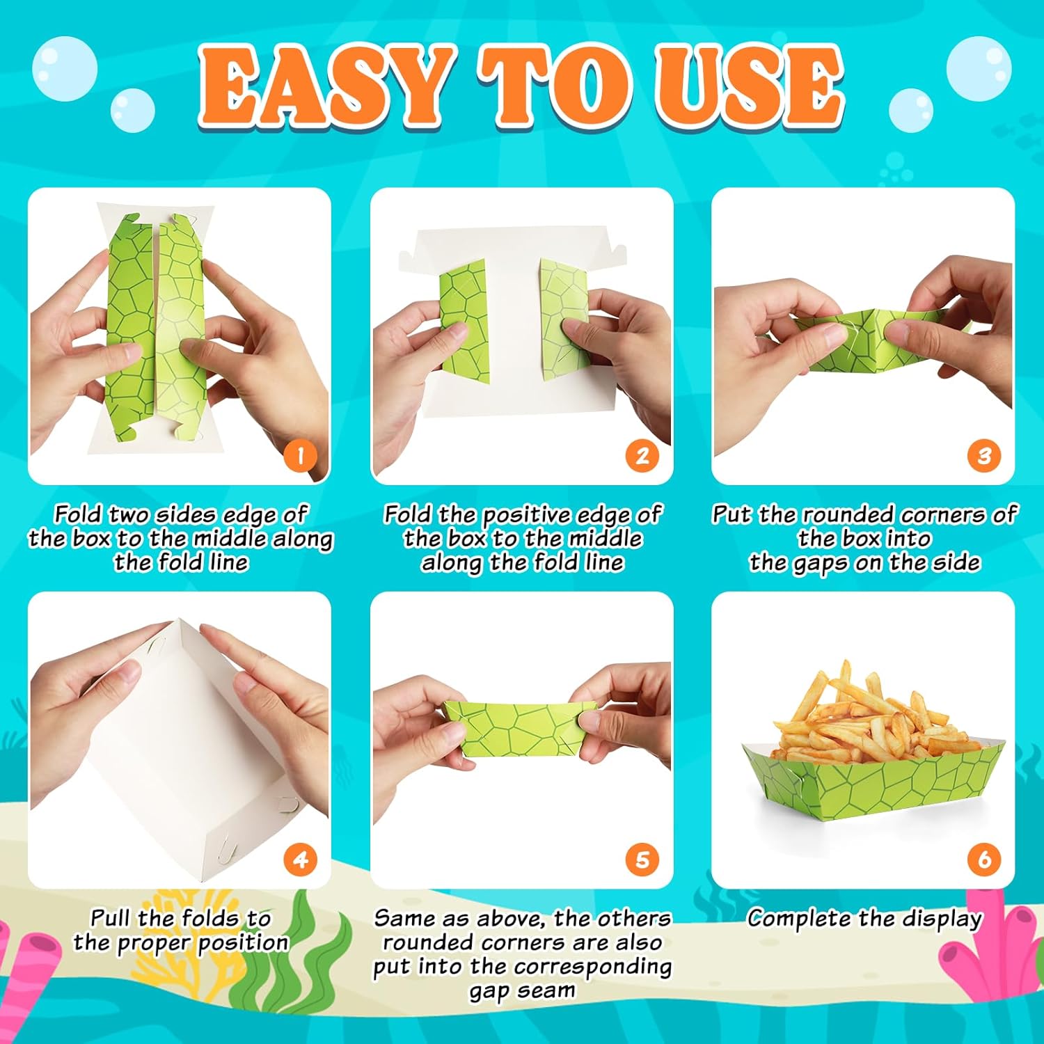 50 Packs Turtle Party Food Trays Turtle Birthday Party Supplies Turtle Themed Nacho Trays Paperboard Holders Disposable Serving Trays - Image 2