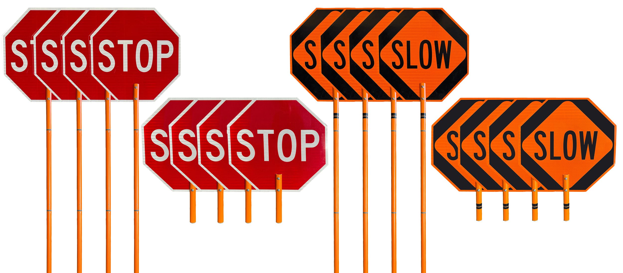 OrangeGear® 18" Stop/Slow Paddle Aluminum High Intensity Reflective Sign w/72” Collapsible Fiberglass Orange Pole & Paddle Kit (4, 18")