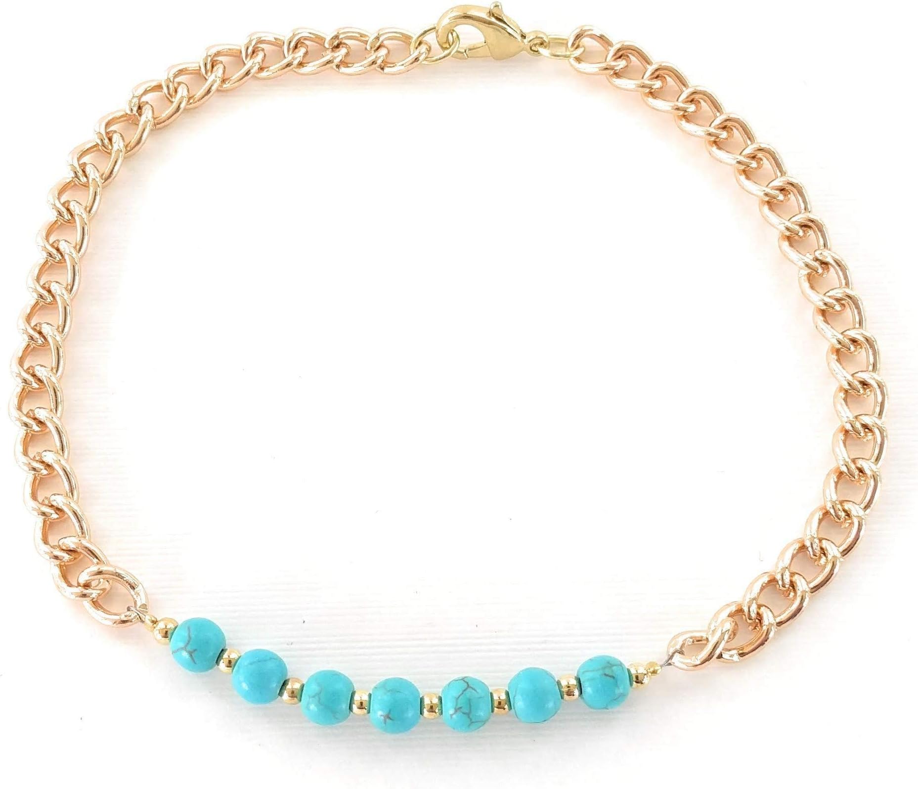 Plus Size 12 Inch Turquoise Cuban Style Wide Link Chain Ankle Bracelet XL Poolside Swim Tolerant