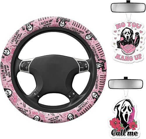 Miniatura 1 de Funda para volante de Halloween Ghost No You Hang Up Accesorios de automóvil para hombres y mujeres con 2 ambientadores de automóvil, fundas