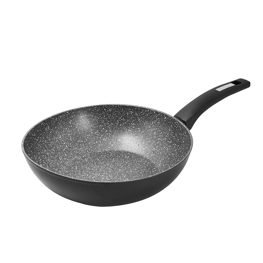 Zanetti Padella Durapietra Black, Padella Wok, Antiaderente Adatta Anche a Induzione, Diametro 28 cm, Colore Grigio Scuro Metallizzato