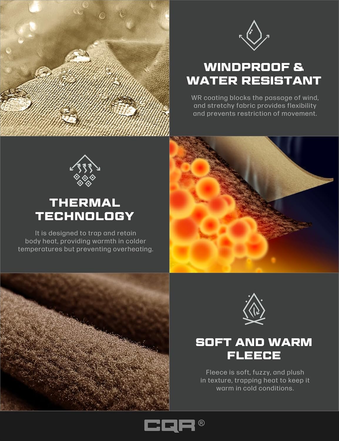 CQR Men's Winter Fleece Lined Pants, Water-Resistant Outdoor Stretch Work Pants, Windproof Casual Pants with Pockets - Image 7