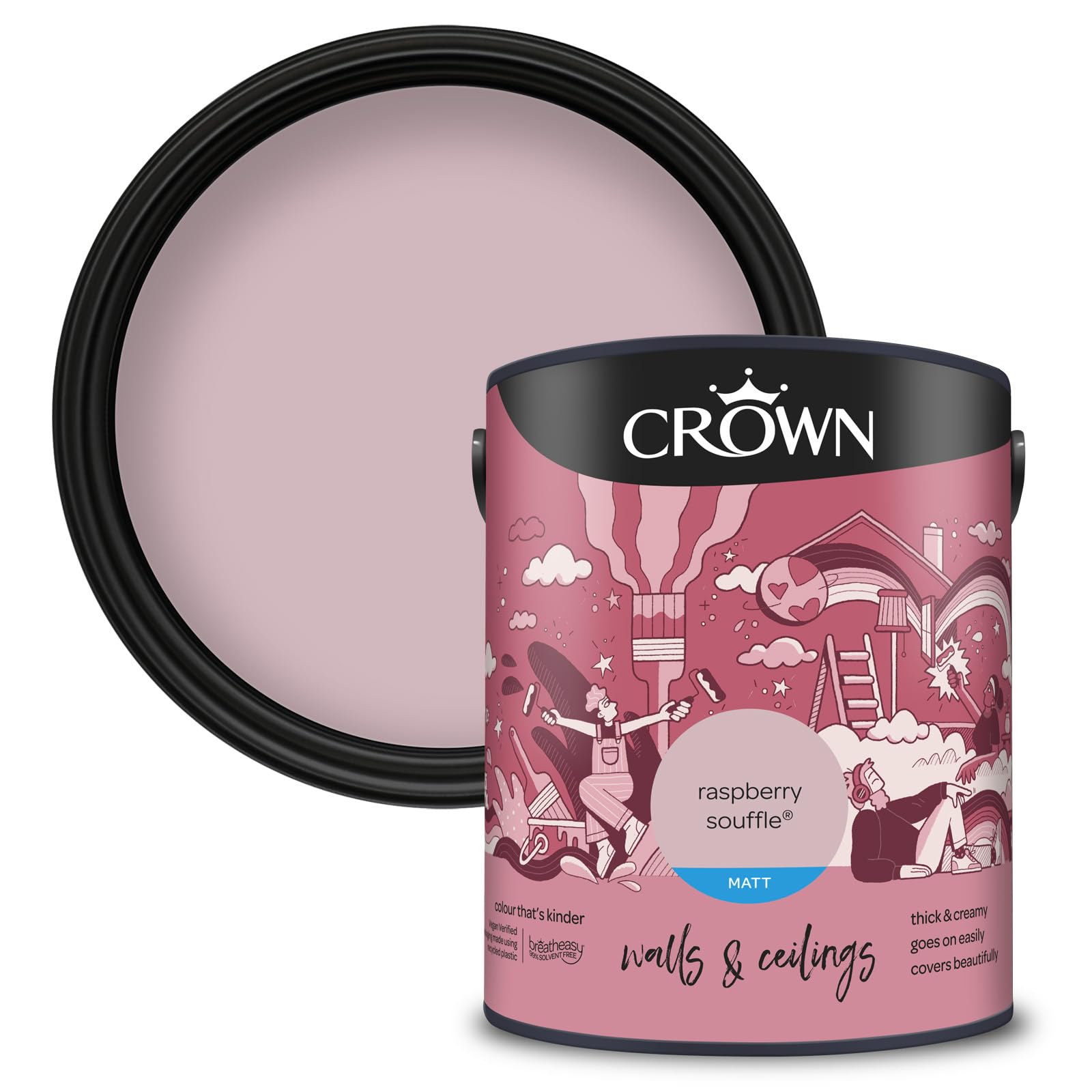 Crown Paints Crown Walls And Ceilings Raspberry Souffle Matt Emulsion Paint 5L