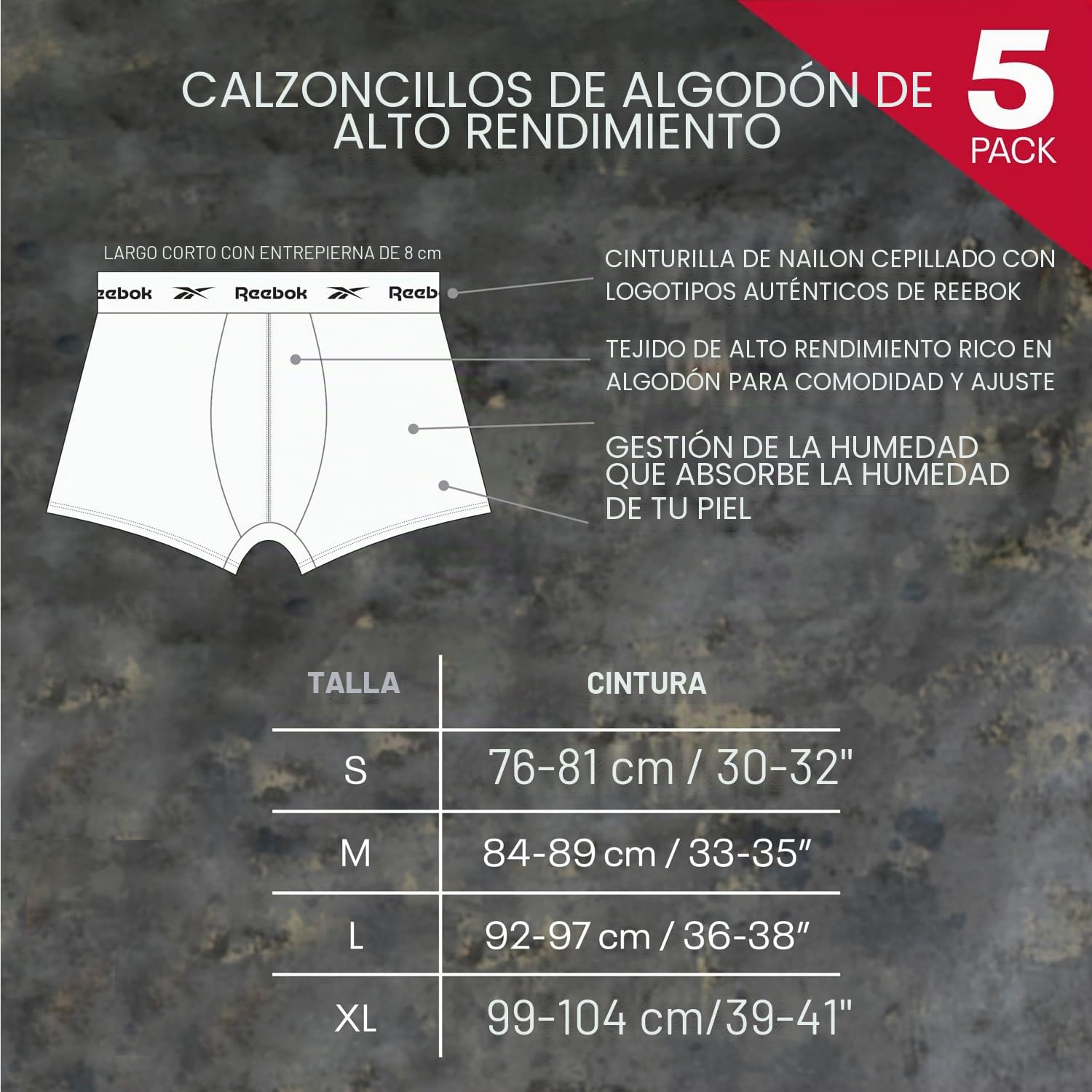 Reebok Boyes Bañador Hombre (Pack de 5)
