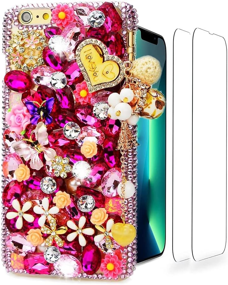 Glitter Wallet Phone Case Compatible with Google Pixel 6-3D Luxury Girls Women Shiny Bling Handcrafted Leather Protective Cover with Screen Protector (2 Pack) - White Fan Tassel