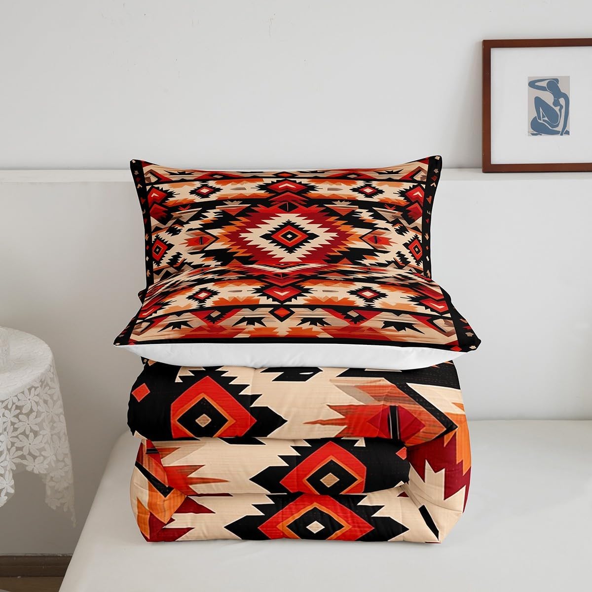 Feelyou Boho Comforter Set Queen Size Southwest Native American Design Comforter Southwestern Geometric Bedding Set Western Decor Duvet Set Room Decor Hot Orange Quilt Set - Image 5