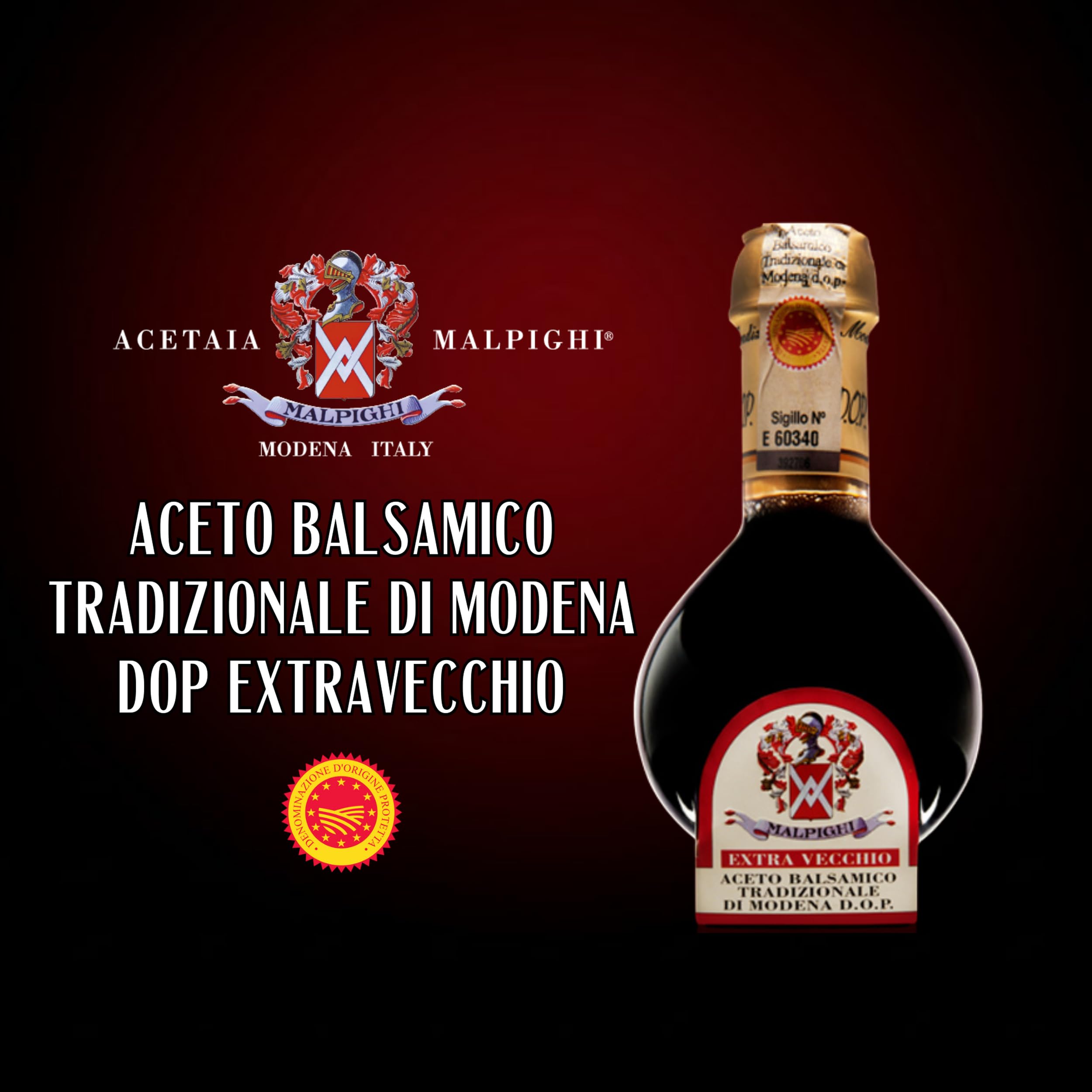 Acetaia Malpighi – Tradycyjny Balsamiczny Ocet z Modeny DOP Extravecchio, Ponad 25 Lat – 100 ml – Tylko Gęsty Moszcz – Wybór dla Haute Cuisine
