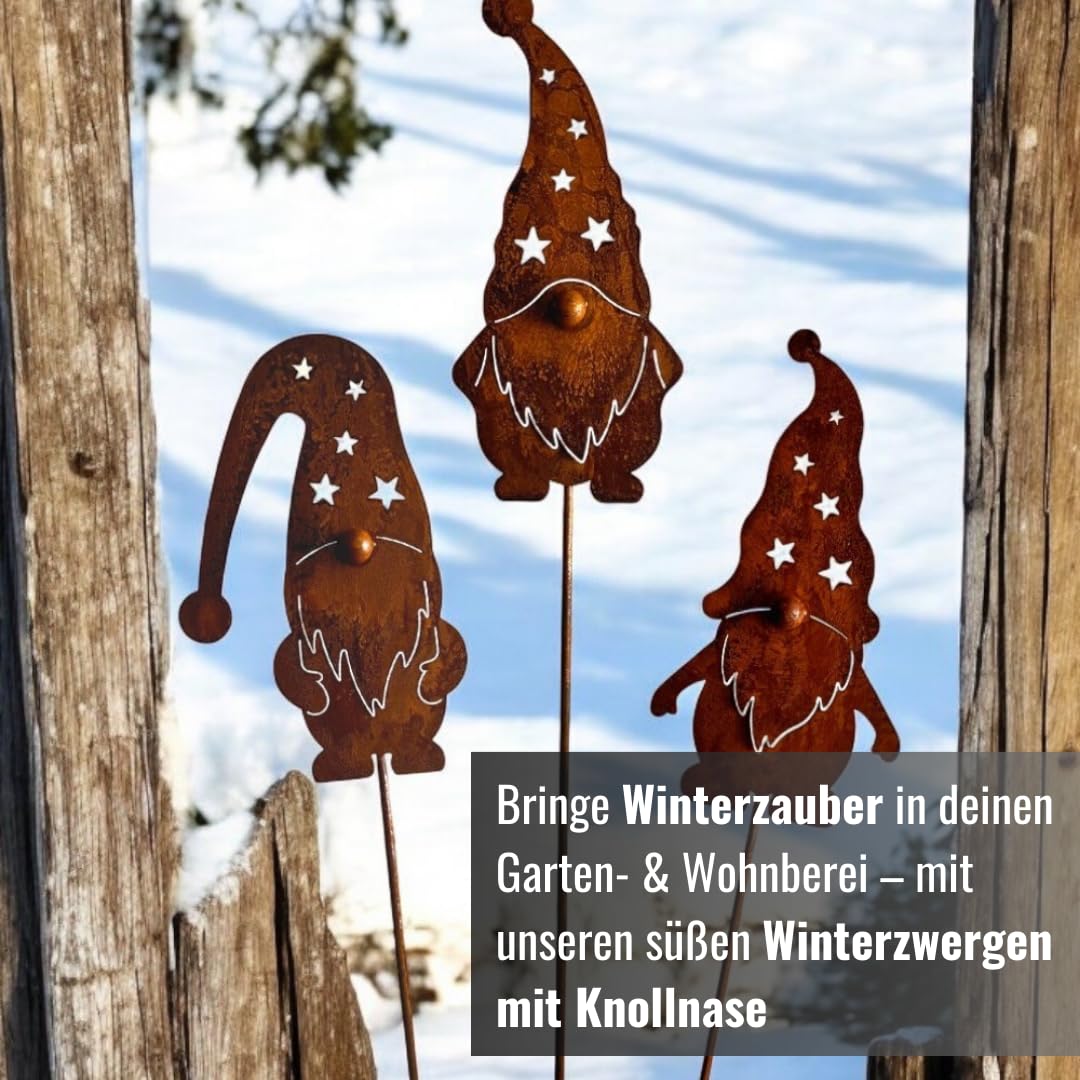 Terma Stahldesign XXL Rost Wichtel Winterzwerg Made in Germany Gartenstecker herbstdeko Outdoor Weihnachten stecker winterdekoblumenstecker Weihnachtswichtel roststecker Winter
