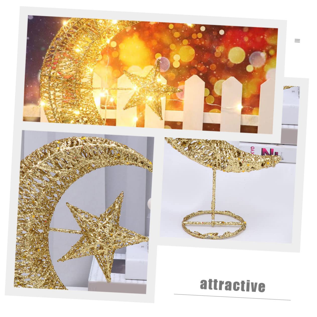 Amosfun 3stücke Glitzernde Weihnachtsbaumspitze Mit Mond Und Stern-Design Für Festliche Dekorationen Und Stimmungsvolle Beleuchtung Kombinierbar Mit -lichtern Nicht Enthalten
