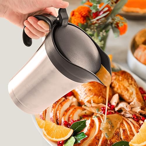 Miniatura 6 de Salsa grande de acero inoxidable – 25 onzas de doble pared aislada jarra de salsa con tapa de plástico con bisagras