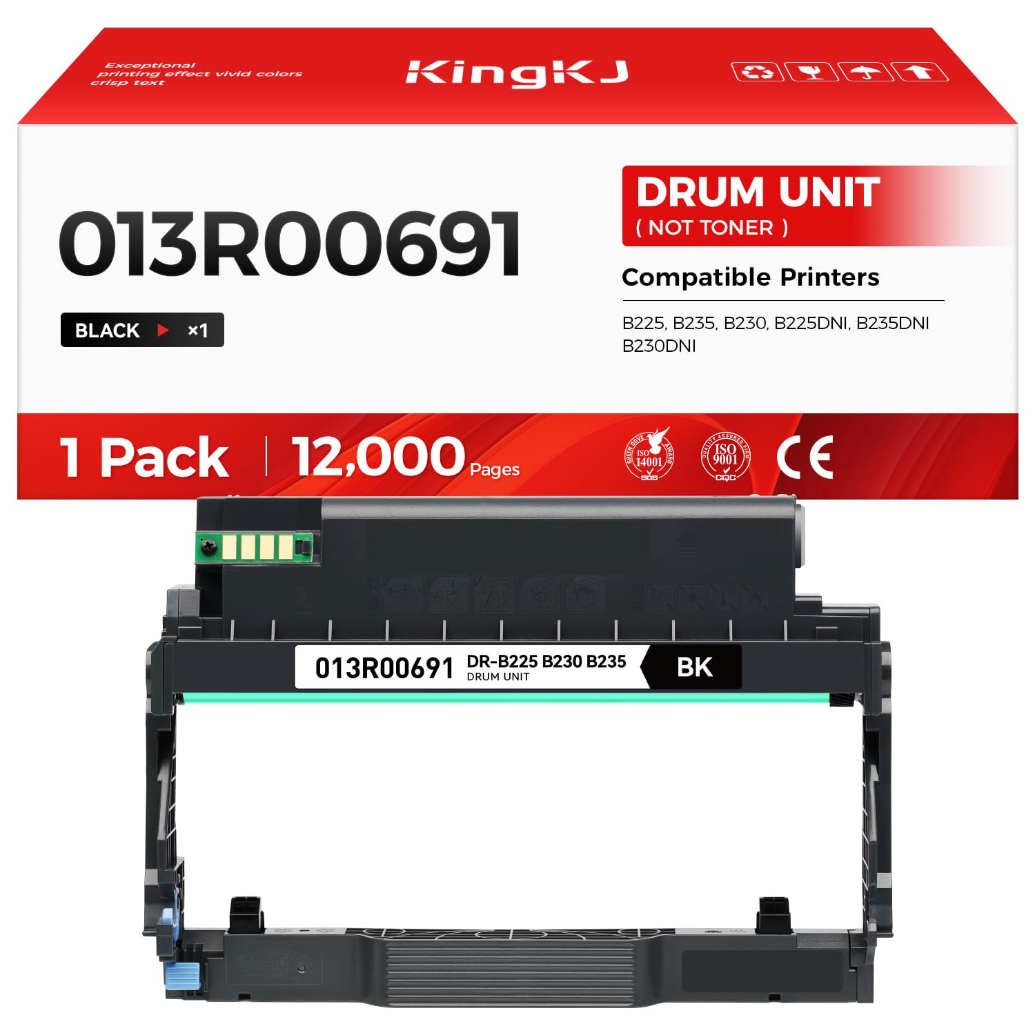KingKJ 013R00691 B230 B225 B235 Drum Unit (Not Toner) Black 1-Pack High-Yield Replacement Compatible with Xerox B225 B235 B230 B225DNI B235DNI B230DNI Printer Imaging Drum Laser All-in-One Copier Copy