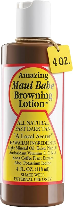 Maui Babe Browning Lotion - Natural Hawaiian Tan Accelerator with Vitamins & Antioxidants - Moisturizing Formula for All Skin Types - Made in USA - 4 fl oz