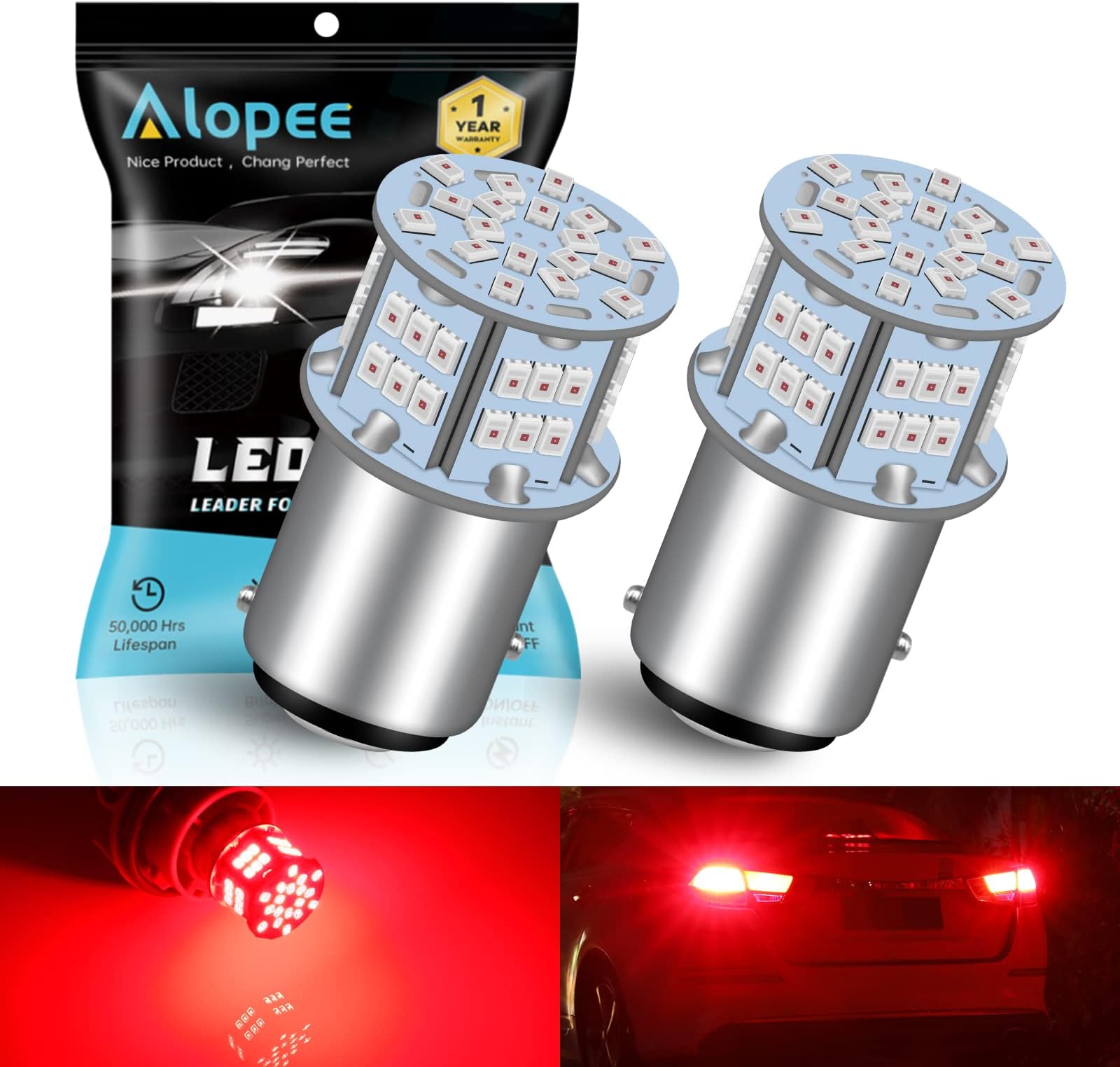 382 P21/5W Led Brake Stop & Tail Light Car Bulbs Red 12V-24V Extremely Bright 2016 54SMD Replacement for Car Led Brake Light, Rear Tail Position Bulbs (2-Pack)