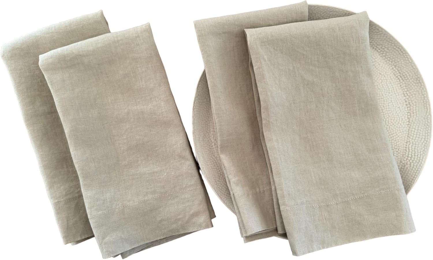 Eight Owls Linen Napkins - Stonewashed Pure Linen Cloth Napkins – Size 20 Inch x 20 Inch - 2 Inch Hem with Mitered Corners – 100% French Flax – Set of 4 Dinner Napkins, Rustic Luxe (Weathered Oak)