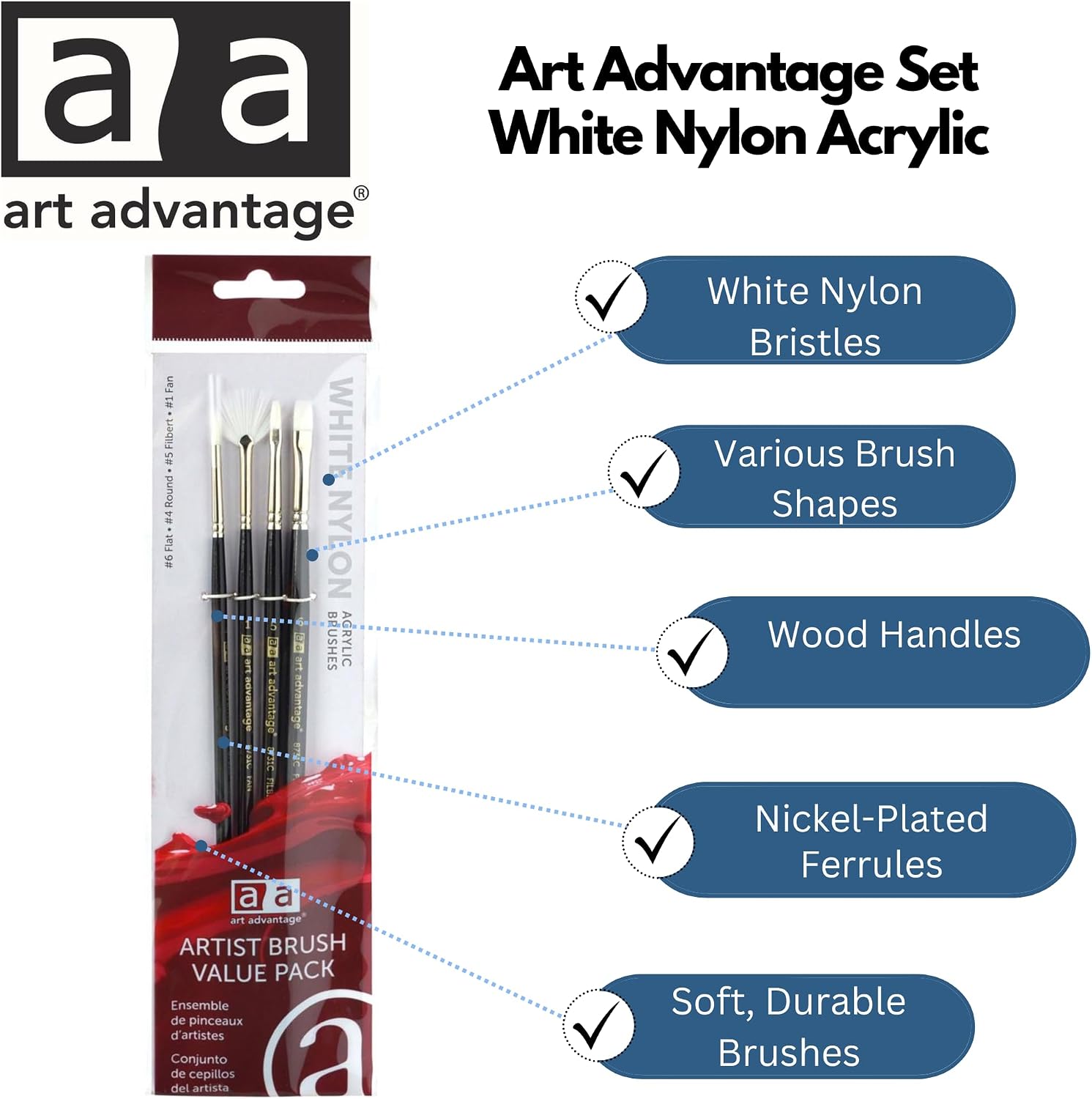 Art Advantage Brush Set White Nylon Acrylic