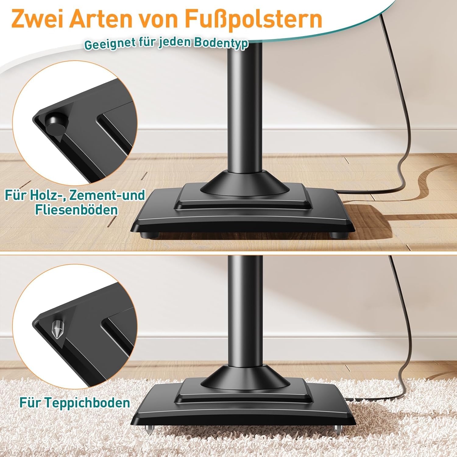 ELIVED Universal Lautsprecherständer höhenverstellbar, Boxenständer mit ausziehbare Auflagenplatte und interner Kabelkanal für Regallautsprecher, 5kg Tragkraf, 1 Paar