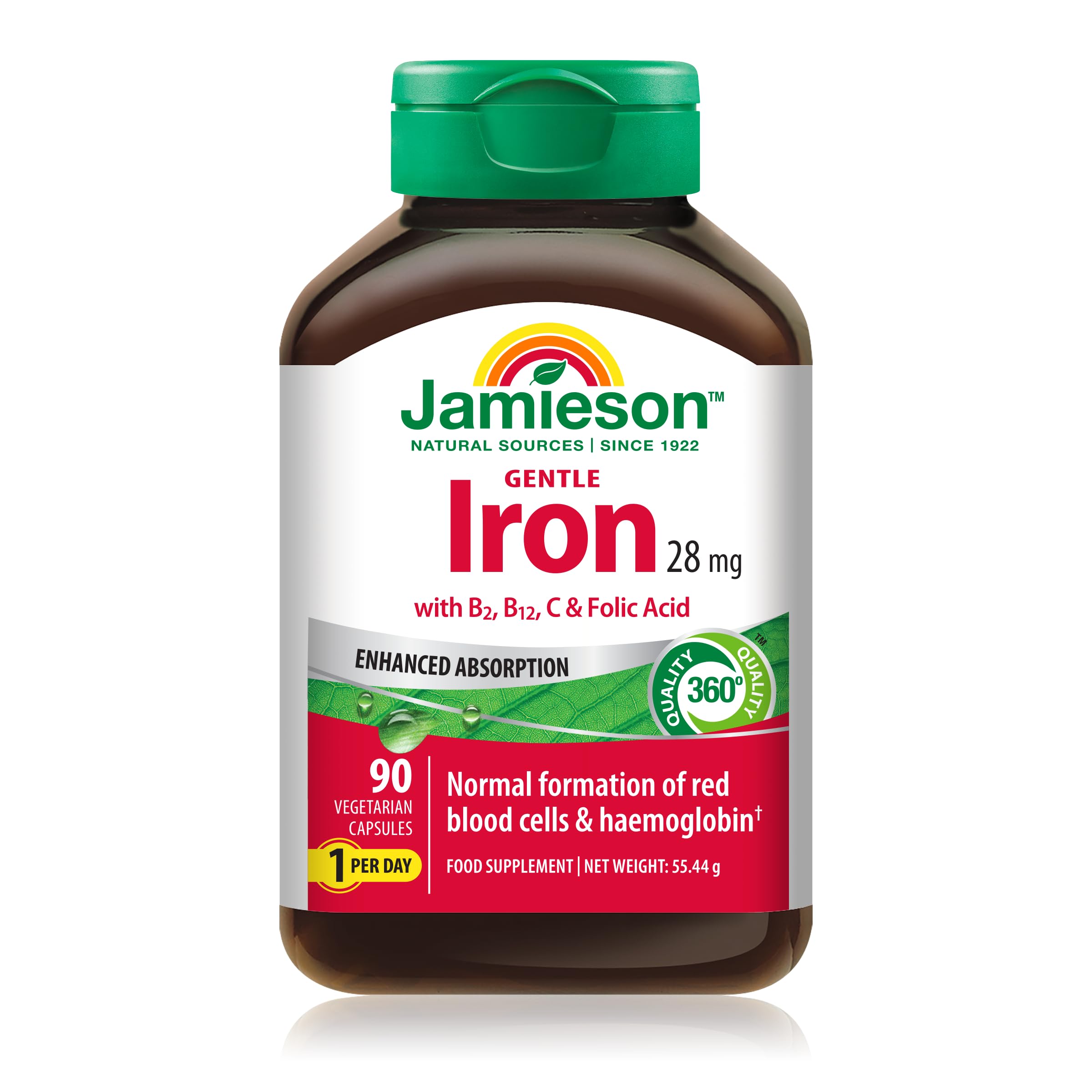 Jamieson Gentle Iron 28 mg with Vitamin C, B12 & Folate, 90 Capsules