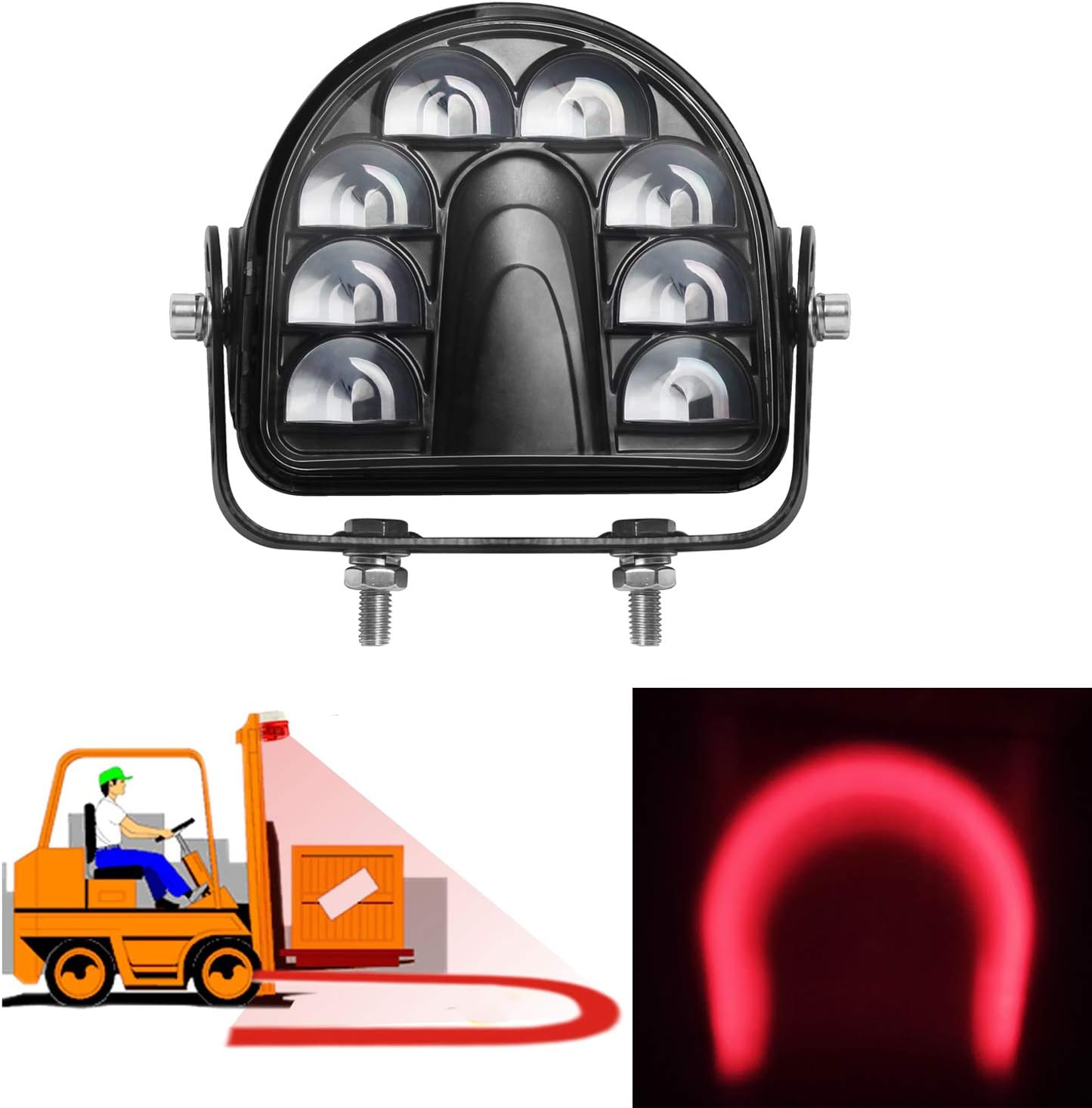 Forklift Safety Light Red Arc LED Warning Light Warehouse Pedestrian Warning Arch Zone Spotlight 20W DC10-80V for Truck Security Indicator Spotlight Brightness (New)
