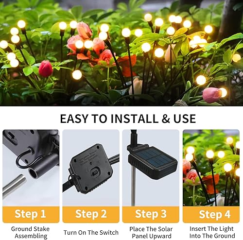 Miniatura 6 de Heekle Luces solares para jardín al aire libre, paquete de 2 8 luces LED de luciérnaga para jardín, impermeables, para patio, camino, jardín,