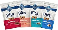 Blue Buffalo BLUE Bits Soft Training Treats Variety Pack - Real Beef, Salmon, Turkey, Chicken with DHA, Natural Ingredients 4oz x4