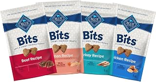 Blue Buffalo BLUE Bits Soft Training Treats Variety Pack - Real Beef, Salmon, Turkey, Chicken with DHA, Natural Ingredients 4oz x4