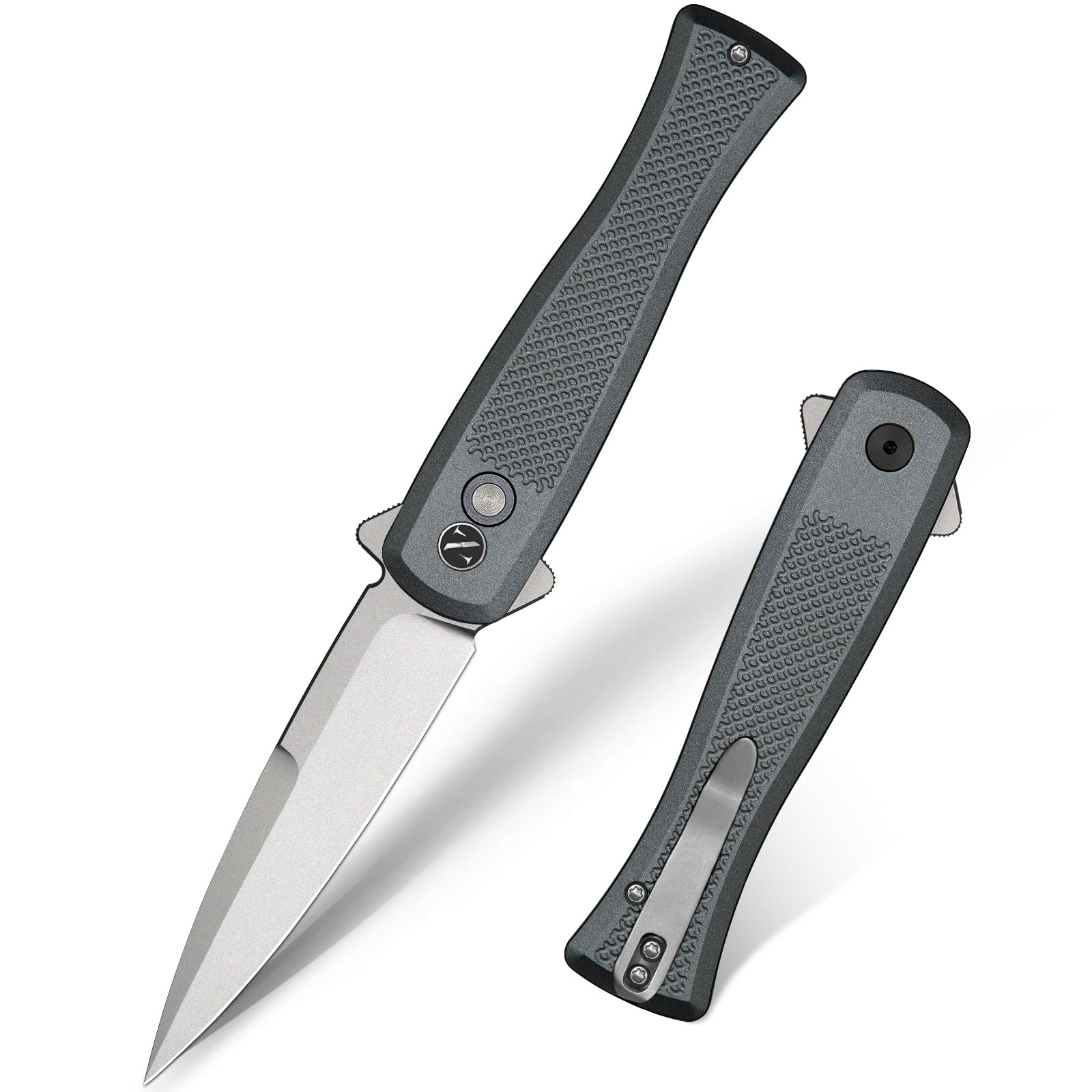 NedFoss MERMAID II couteau pliant, 14C28N acier couteau survie, Longueur lame 7.5 cm, Poignée en aluminium à poids réduit, clip ceinture, button lock, mini couteau de poche