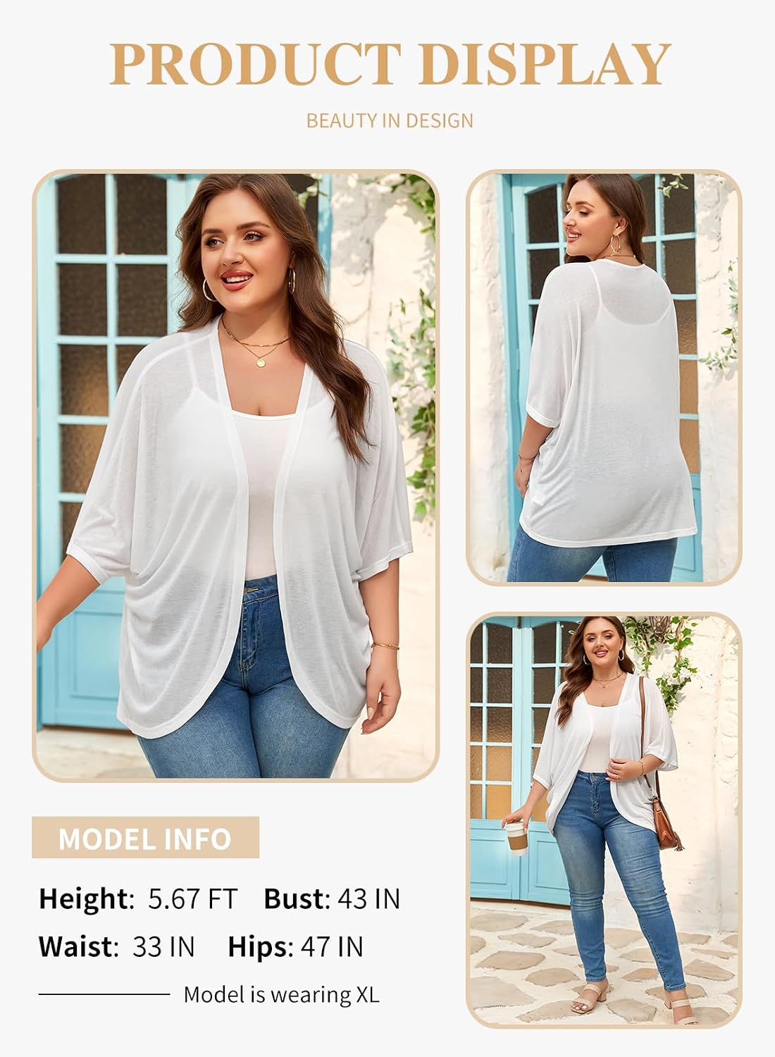 Eytino Womens Plus Size Cardigan Half Sleeve Lightweight Summer Kimono Cover Up Tops(1X-5X)
