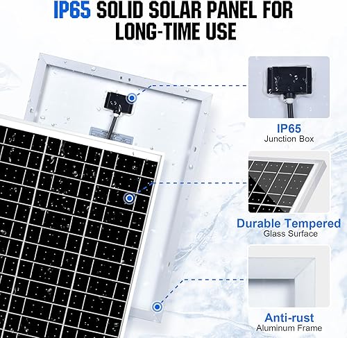 Vista 4 de ECO-WORTHY 25 Watts 12V Off Grid Solar Battery Charger Kit: Waterproof Solar Panel + Adjustable Mount Bracket + SAE Connection Cable +10A Charge