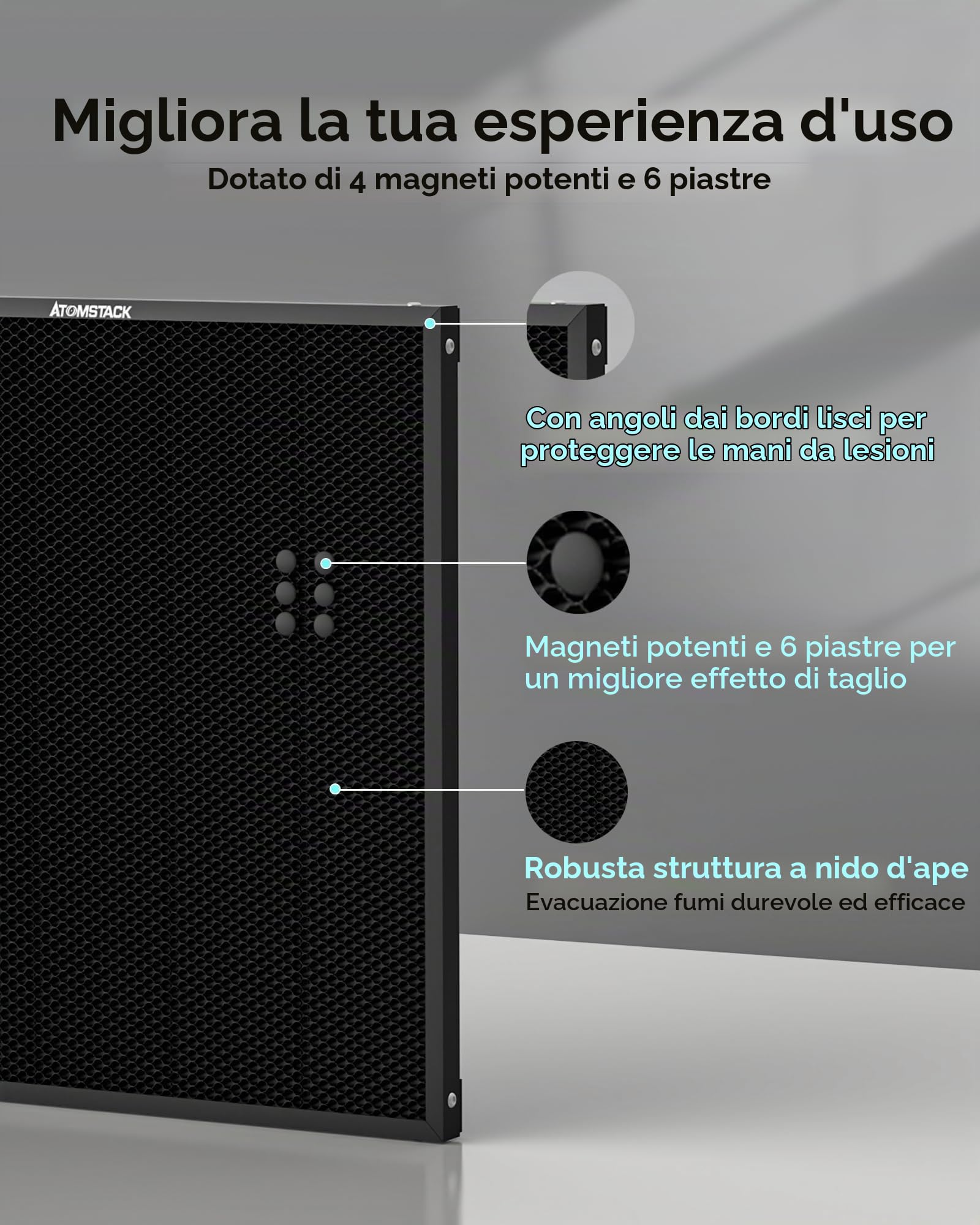 ATOMSTACK F2N 350 x 350 mm Piastre Nido d'ape Laser a Nido Letto Laser Con Vassoio Metallico Con La Maggior Parte Delle Macchine Per Incisione Piano di Taglio Per Una Rapida Dissipazione Del Calore