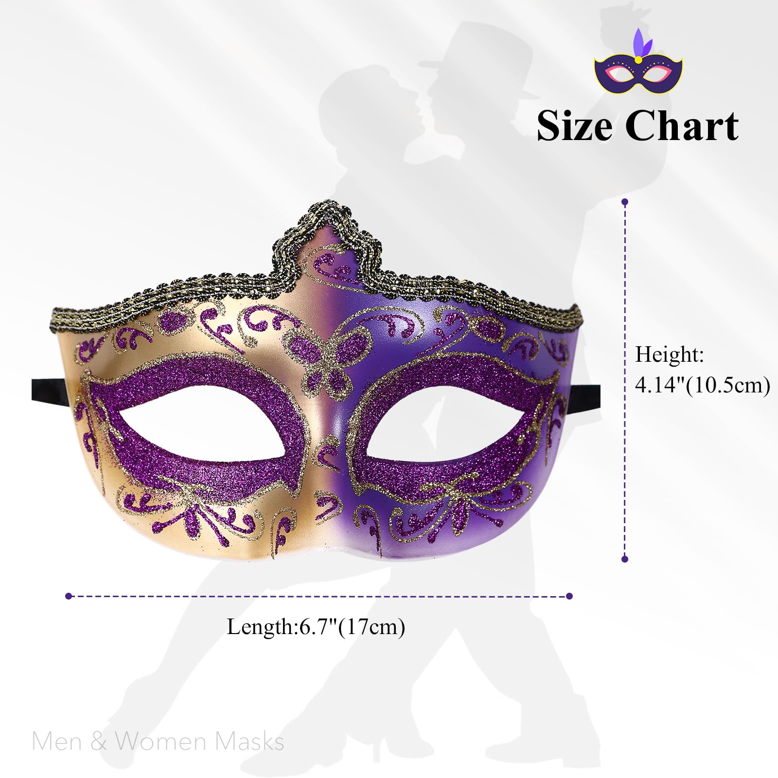 Oidea Masquerade Mask for Men: Vintage Venetian Mask Halloween Mardi Gras Mascarade Ball Costume Prom Party Masks for Men and Women Purple - Image 4