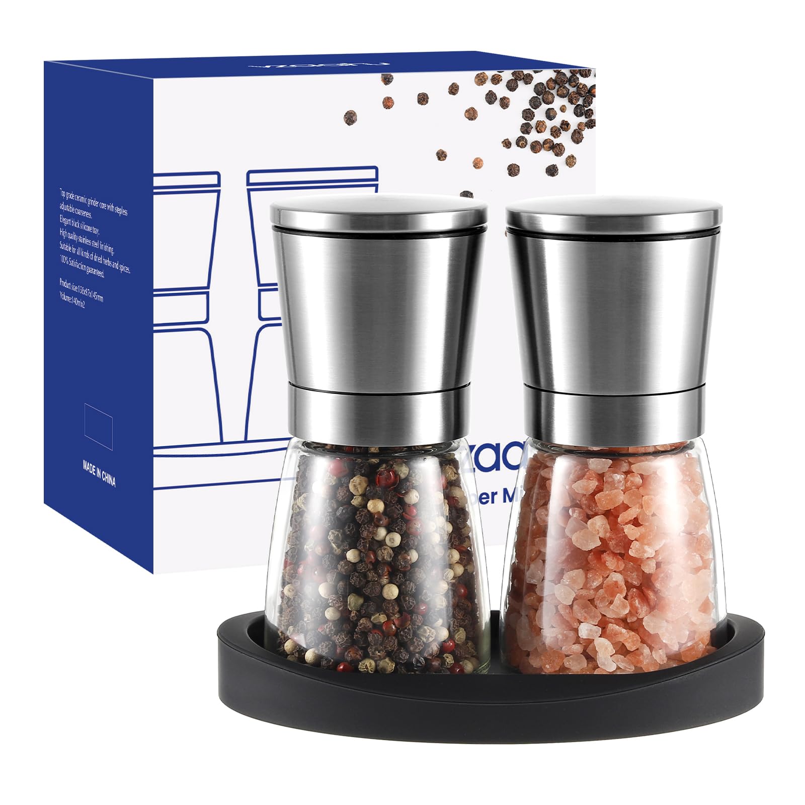 Vzaahu Macina Sale E Pepe In Acciaio Inox Con Nucleo In Ceramica E Macinatura Regolabile – 12 Cm, 40g - 2