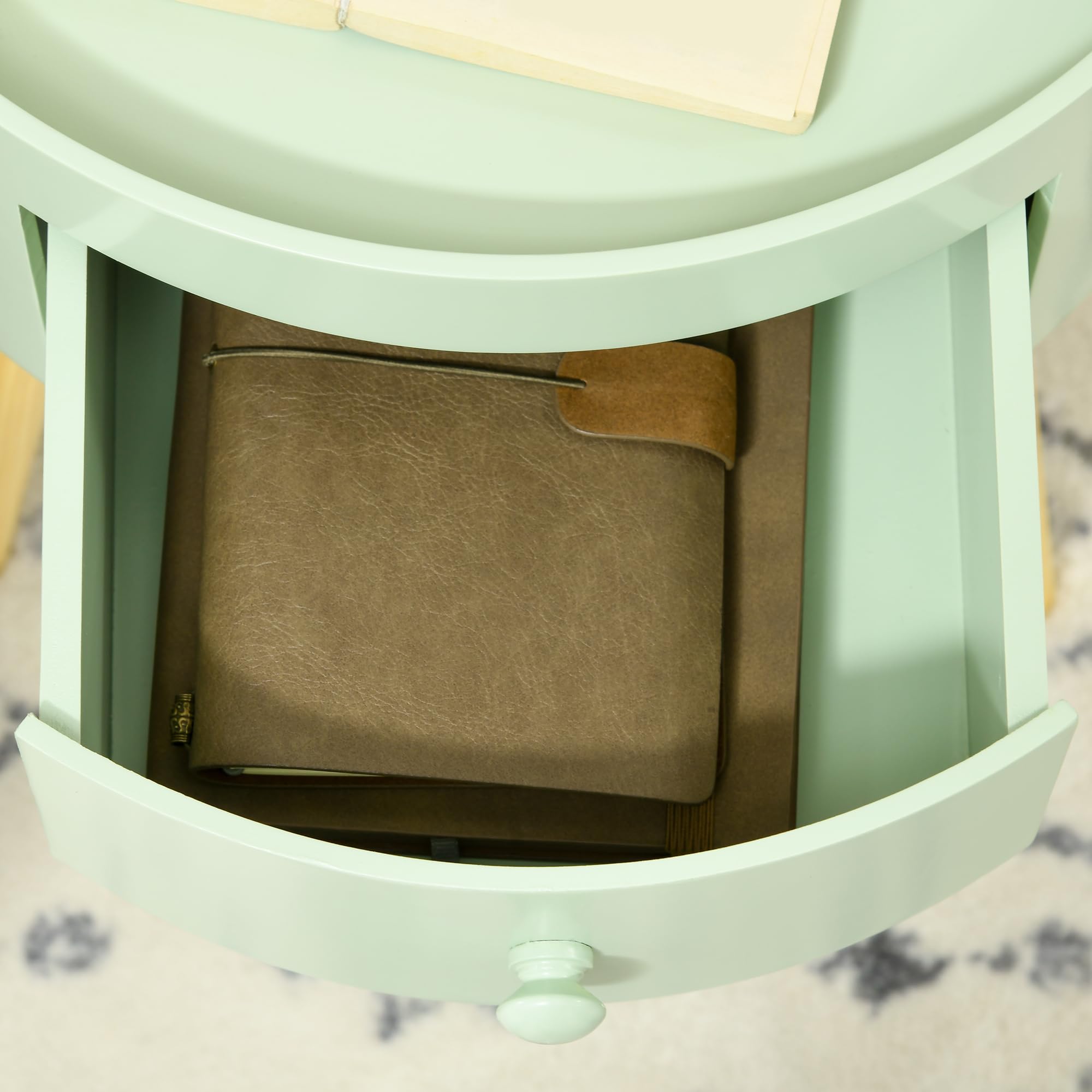 HOMCOM Tavolino da caffè - Tavolino rotondo con cassetto, Verde | Design scandinavo, tavolino da salotto, gambe affusolate e angolate, legno massello