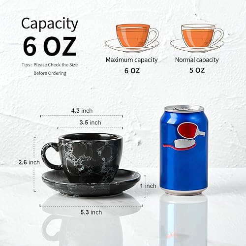 Miniatura 2 de SIDUCAL Juego de 4 tazas de café de cerámica de 6 onzas con platillos, juego de tazas de espresso doble, caja de regalo para inauguración de la